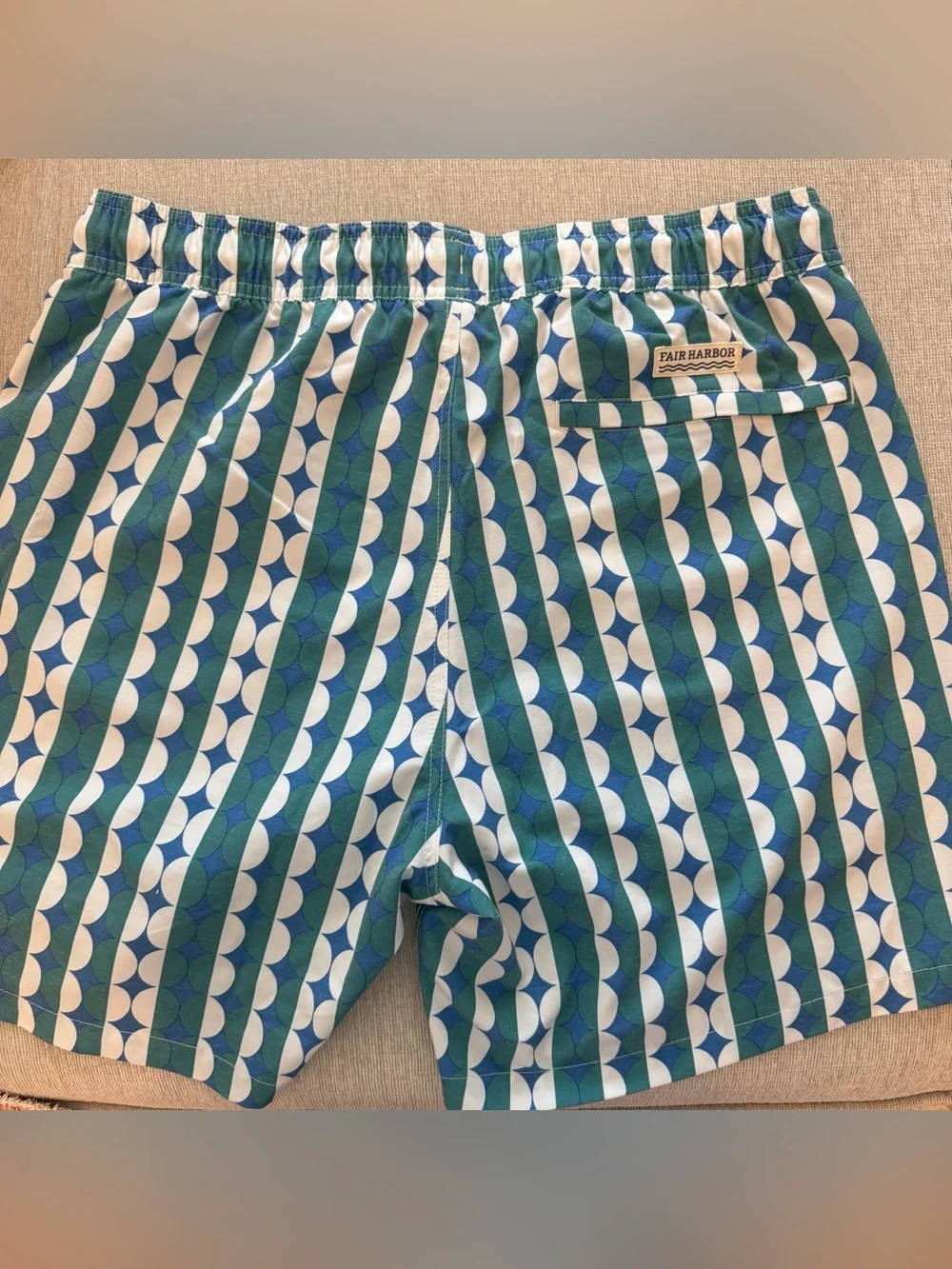 Fair Harbor Blue & Green Geometric Swim Trunks